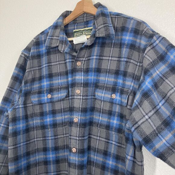 Field & Stream Shirt Mens XL Blue Gray Plaid Flannel Button Up Outdoor Workwear - Picture 14 of 16